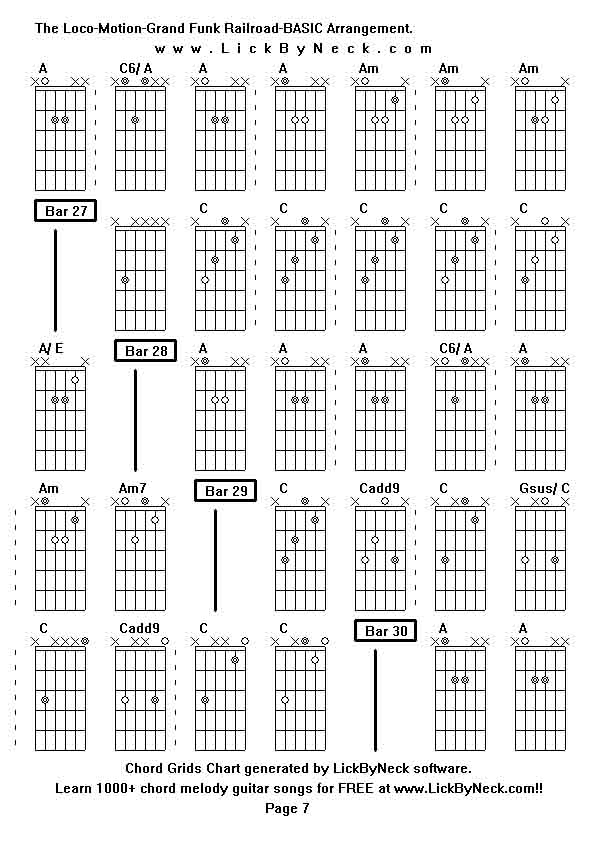 Chord Grids Chart of chord melody fingerstyle guitar song-The Loco-Motion-Grand Funk Railroad-BASIC Arrangement,generated by LickByNeck software.